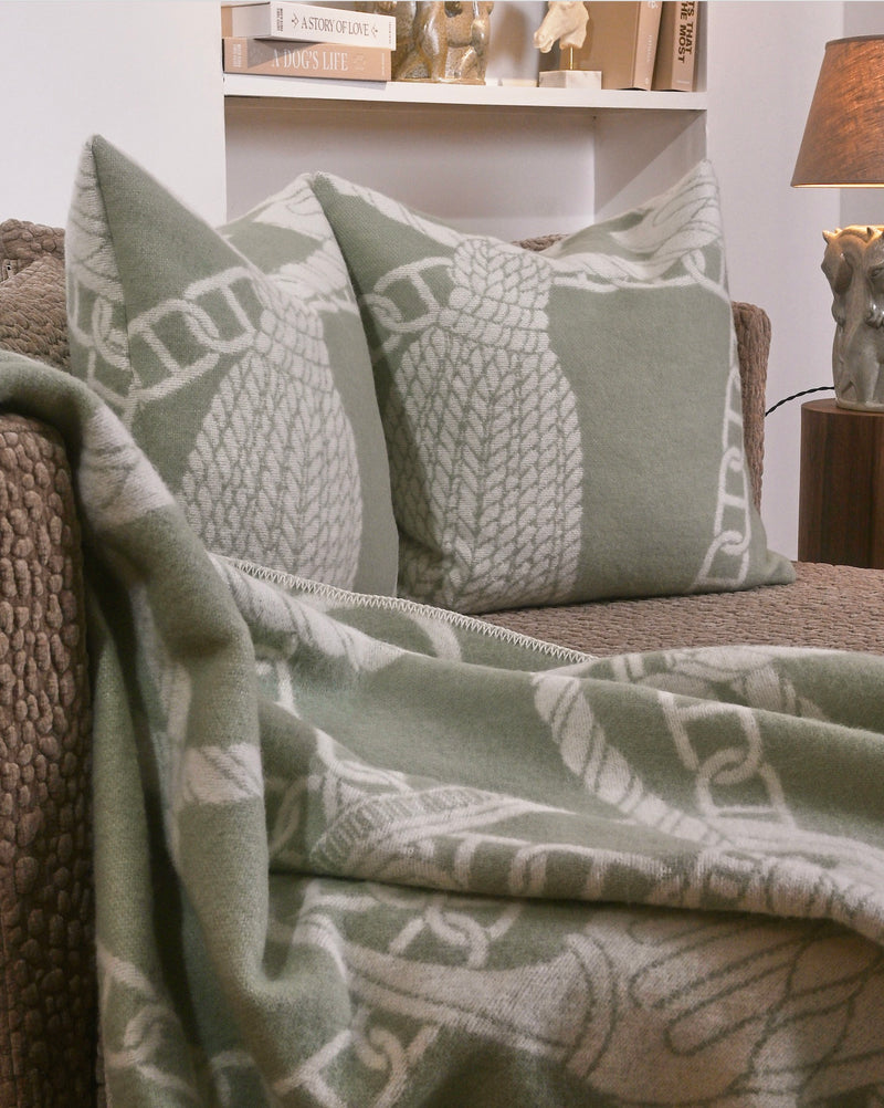 Chain Cushion- 100% New Zealand Lambswool celadon green