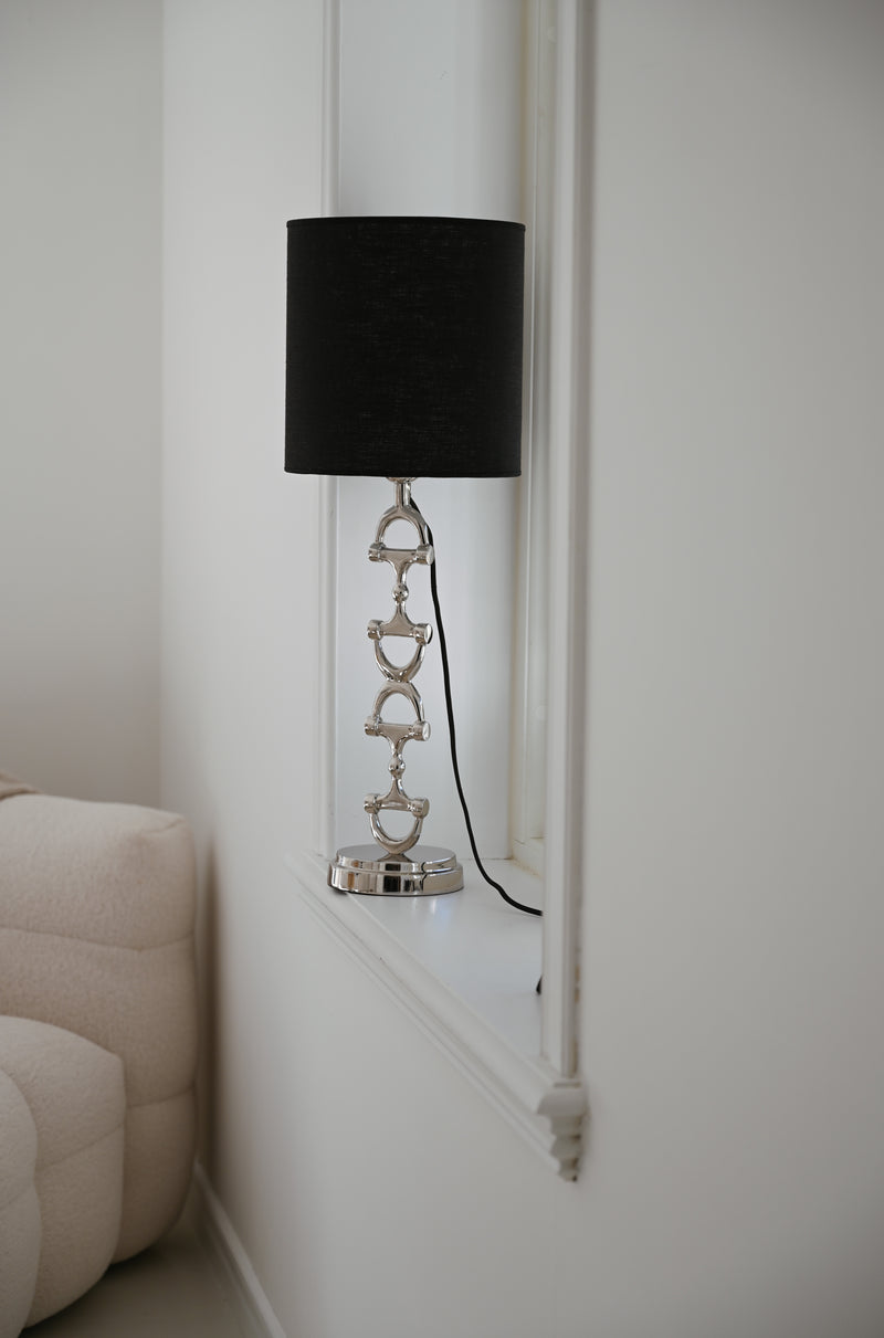 Snaffle Bit Lamp stand  Silver Including Black Linnen lampshade