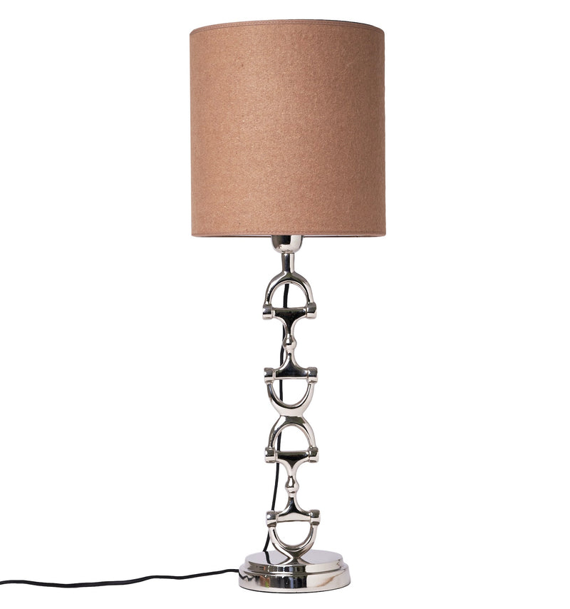 Snaffle Bit Lamp stand Silver Including Camel wool shade.