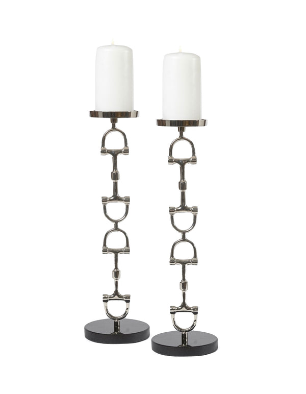 Snaffle Bit Tall Candle holder set Silver