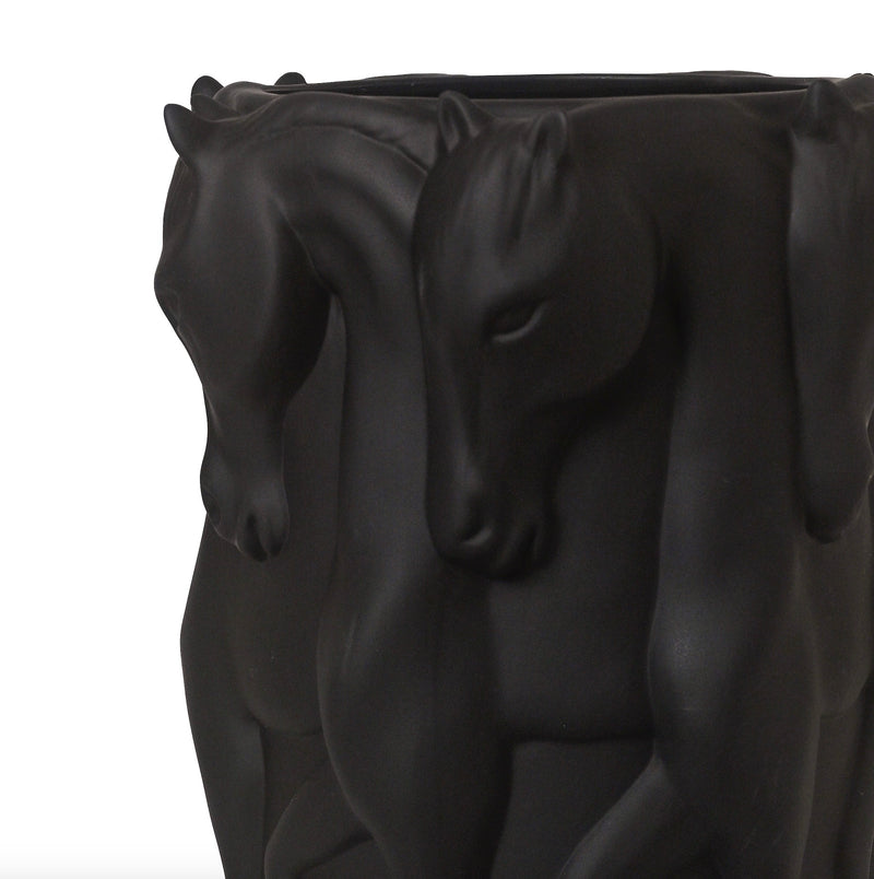 BLACK MATT VASE DANCING HORSES
