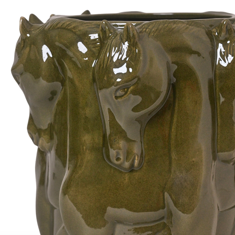 Vase / Flowerpot – Dancing Horses Olive Glaze