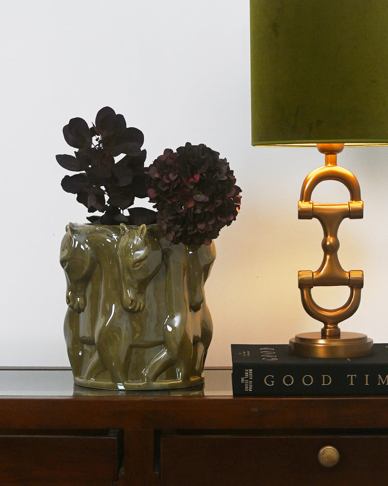 Vase / Flowerpot – Dancing Horses Olive Glaze