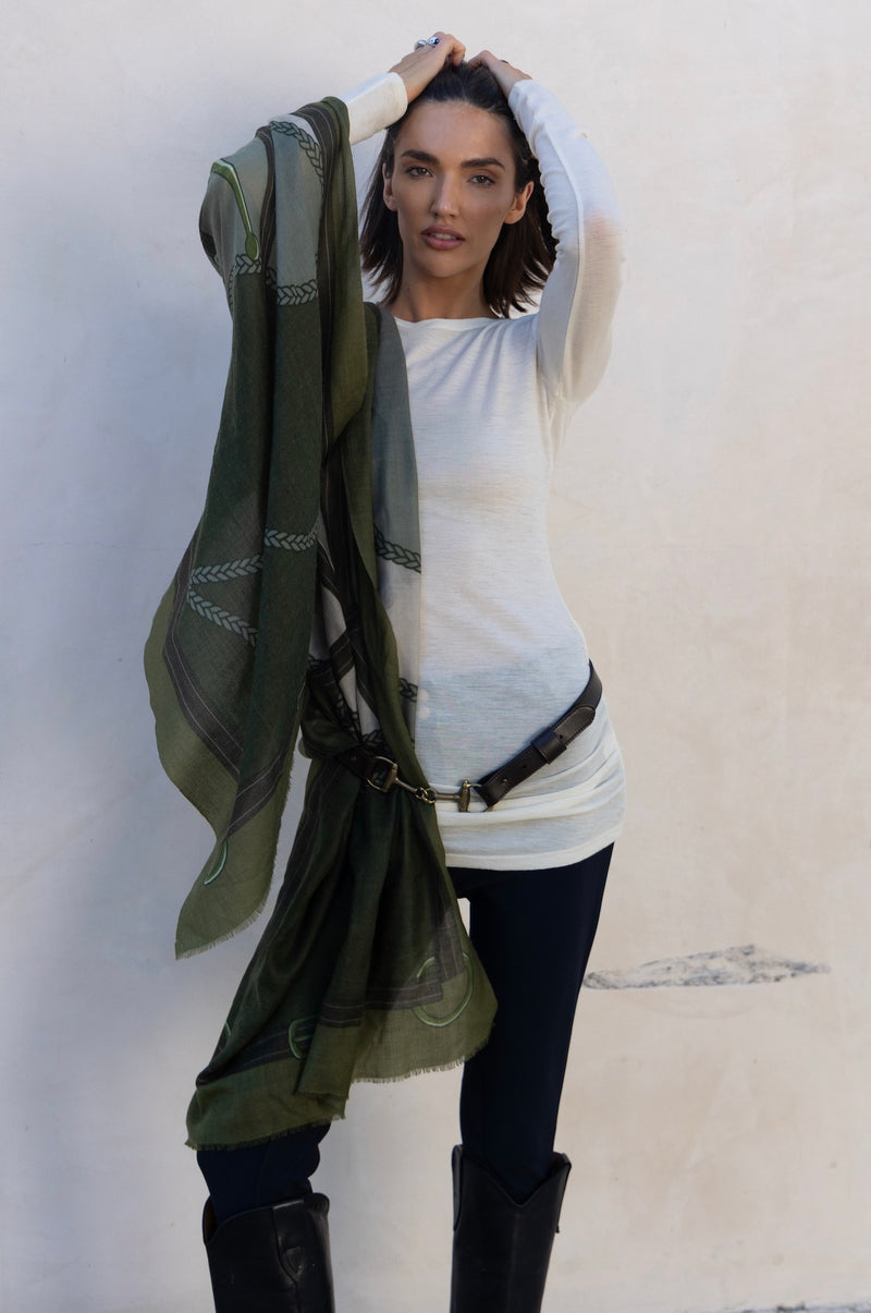 CASHMERE SCARF  HORSE GREEN