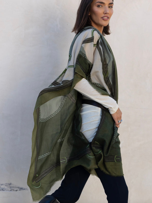 CASHMERE SCARF  HORSE GREEN