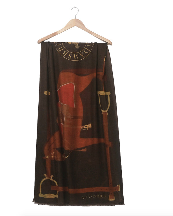 CASHMERE SCARF HERITAGE HORSE BROWN
