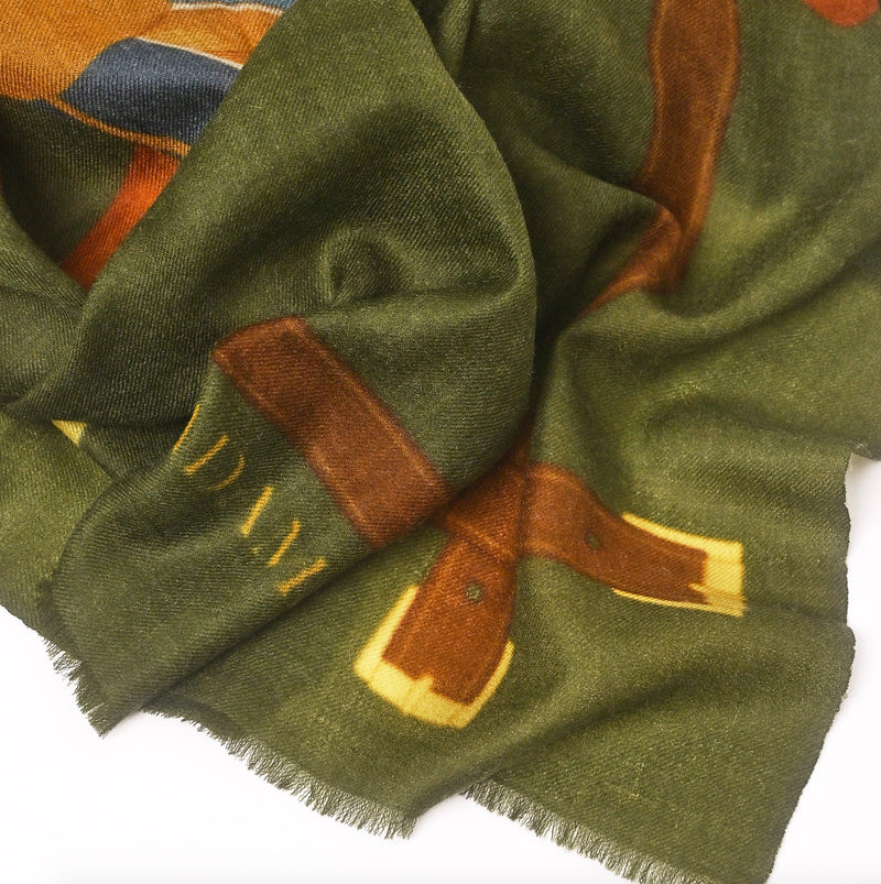 CASHMERE SCARF HERITAGE HORSE GREEN