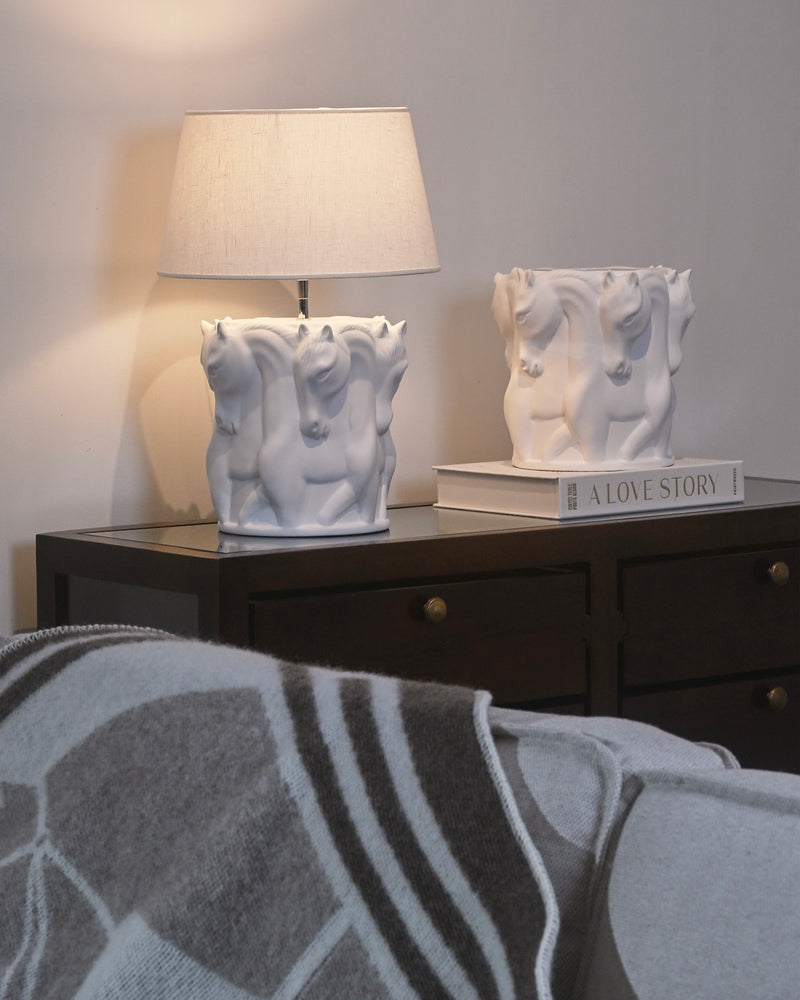 Lamp Stand Dancing Horses Matt White