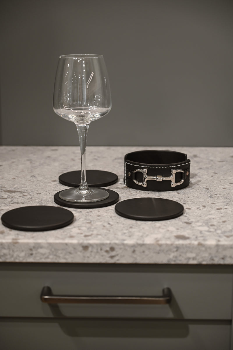 Black Leather Coaster 4-pack