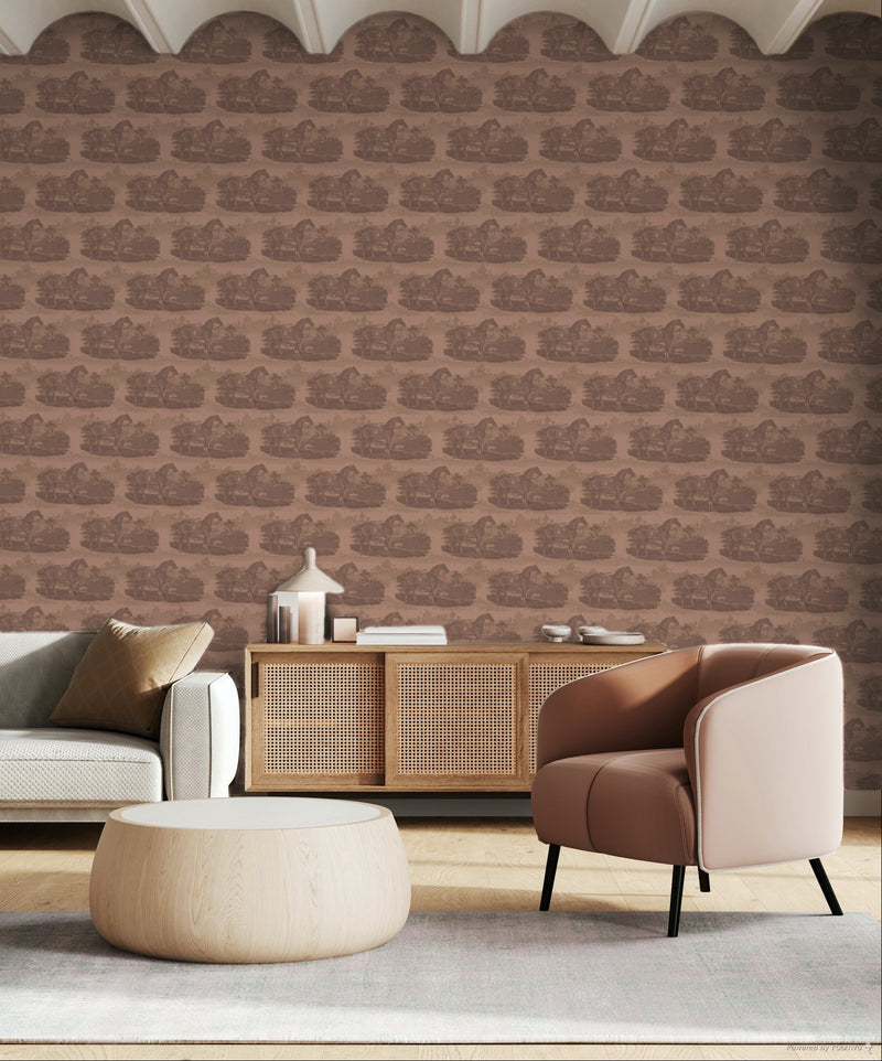 17-09-023-05 ADAMSBRO WALLPAPER HORSE TOILE RED MOCCA
