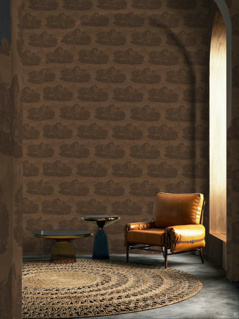 17-09-023-45 ADAMSBRO WALLPAPER  HORSE TOILE DARK BROWN
