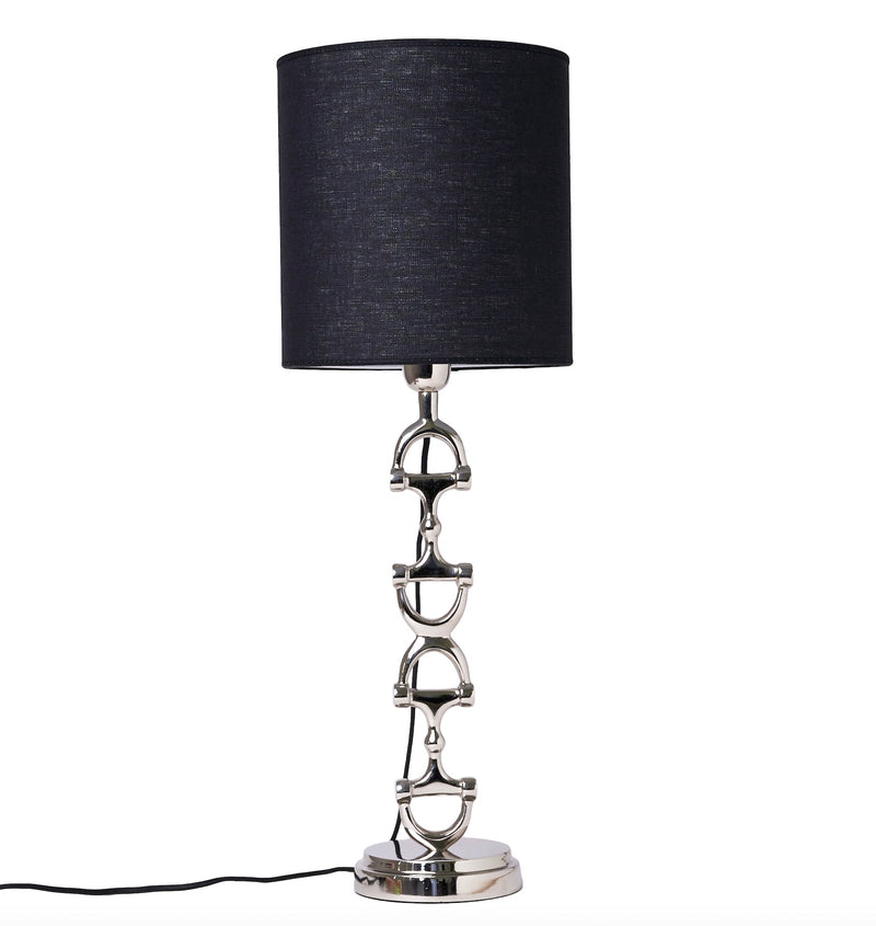 Snaffle Bit Lamp stand  Silver Including Black Linnen lampshade