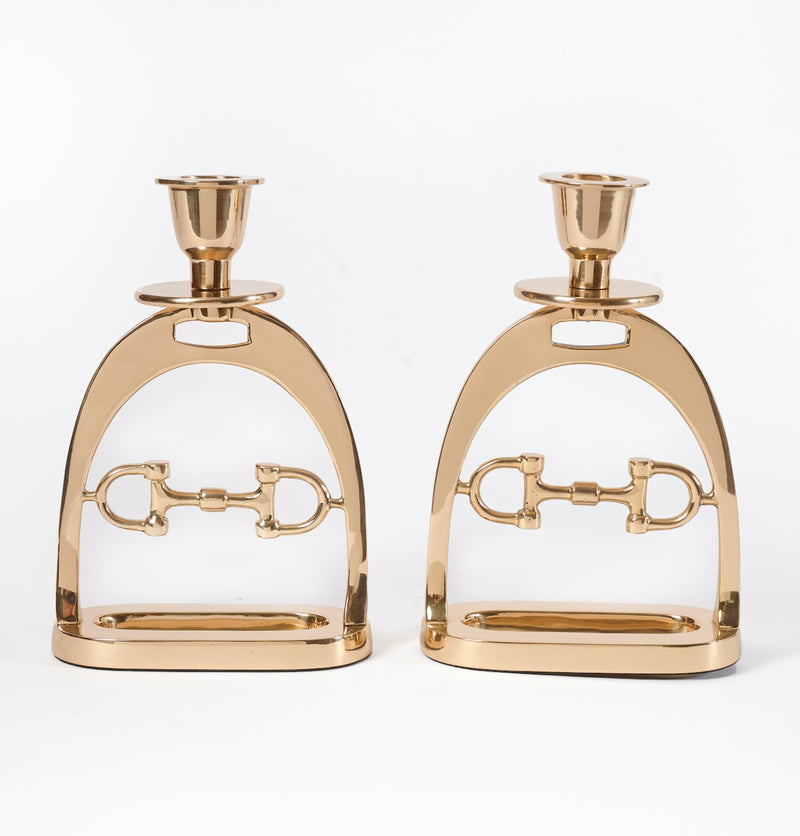 GOLD Snaffle Bit Candleholder Set