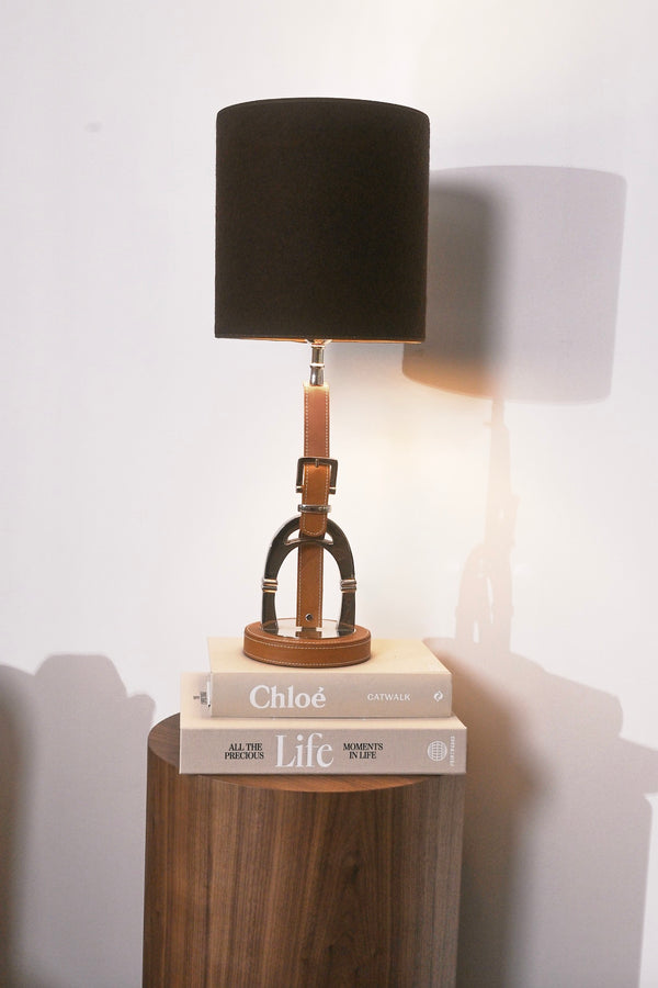 Luxury Stirrup Lamp with leather  including Black shade.