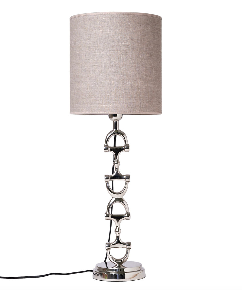 Snaffle Bit Lamp stand Silver Including Nature Linnen Lamp shade