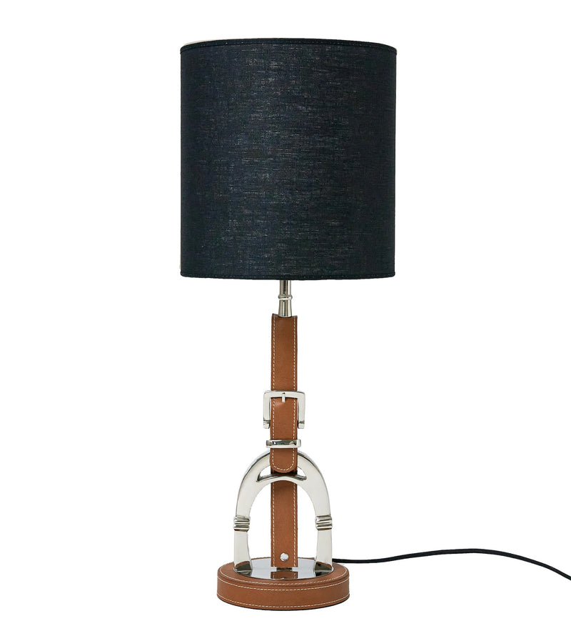 Luxury Stirrup Lamp with leather  including Black shade.