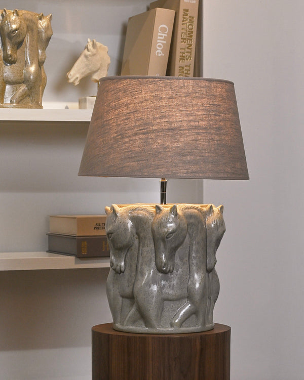 Lamp Stand Dancing Horses Patina Green