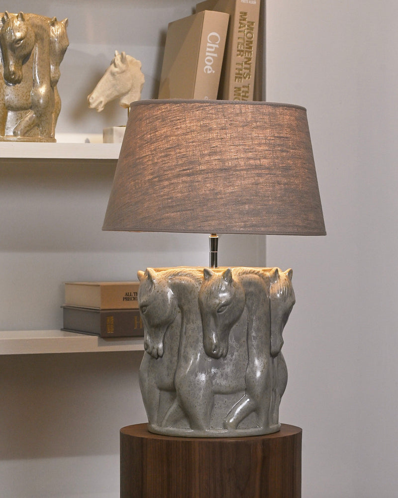 Lamp Stand Dancing Horses Patina Green