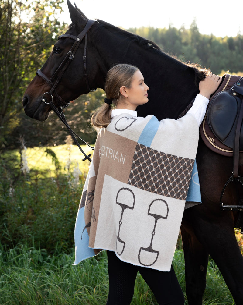 ADAMSBRO CASHMERE PONCHO AZUR & BROWN