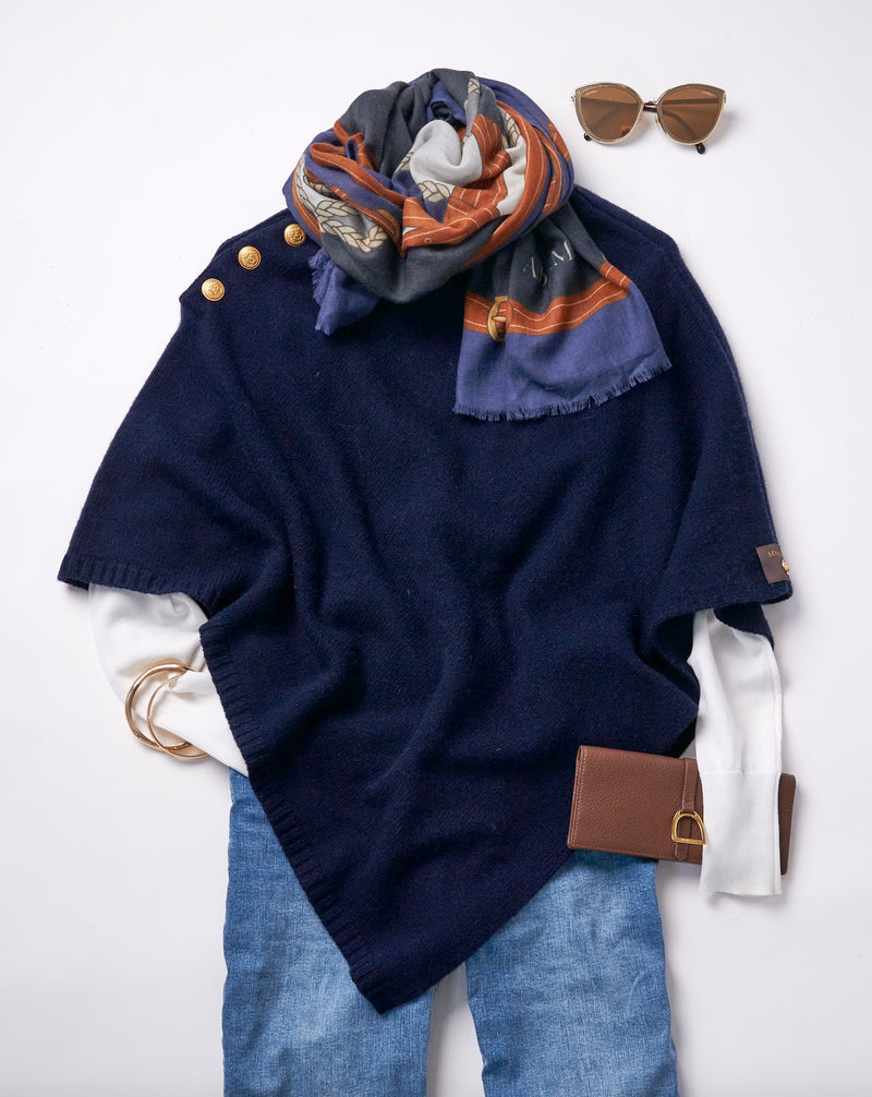 Solid Poncho Cashmere Navy