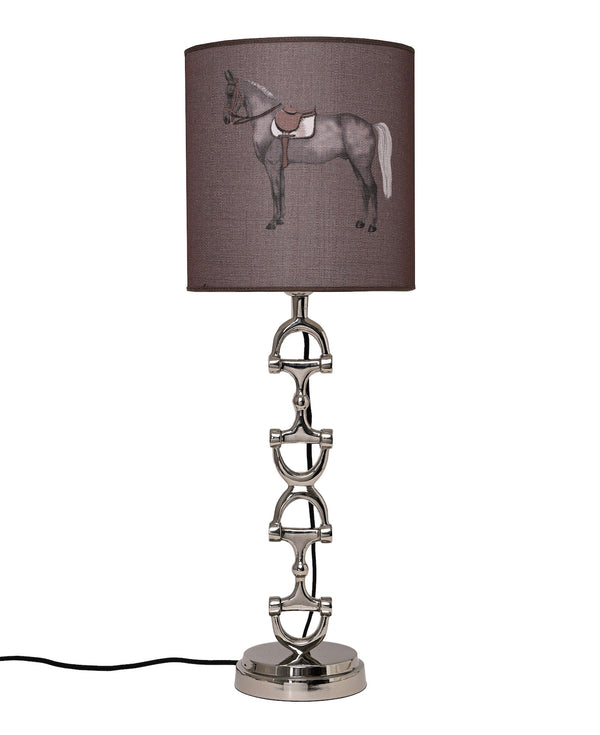 Snaffle Bit Lamp stand Silver Including Mud Petit Horse Linnen Lampshade