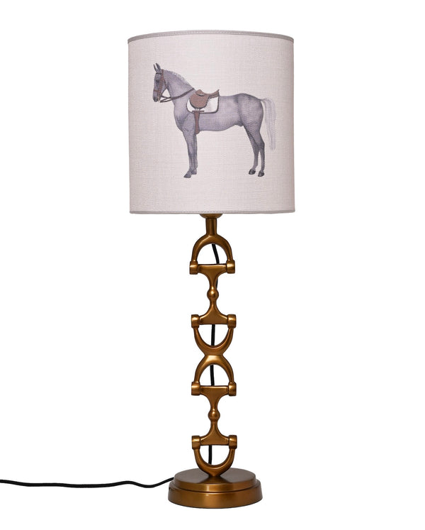 Snaffle Bit Lamp stand  Brass including Off-white Linnen Petit Horse Lampshade