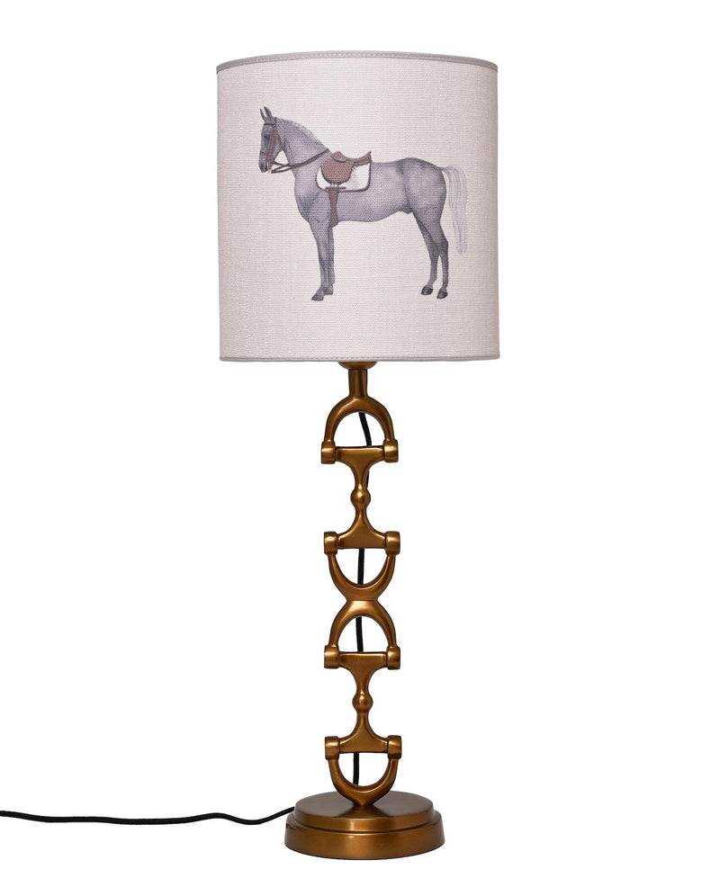 Snaffle Bit Lamp stand  Brass including Off-white Linnen Petit Horse Lampshade