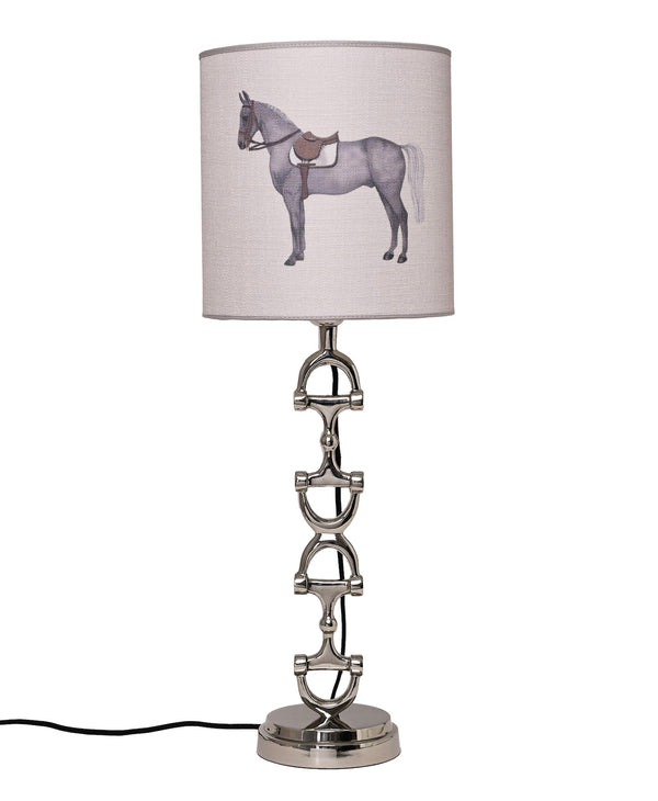 Snaffle Bit Lamp stand Silver Including Off-white Petit Horse Linnen Lampshade