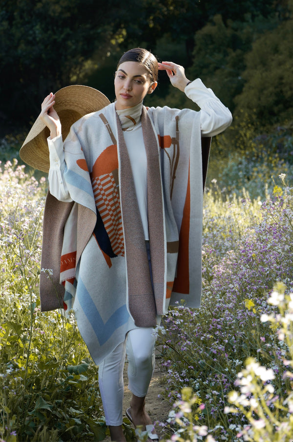 ADAMSBRO LONG CASHMERE PONCHO SADDLE