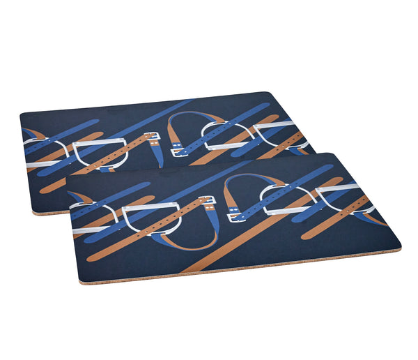 TABLE COASTER IN WOOD  Stirrup Navy 2-set