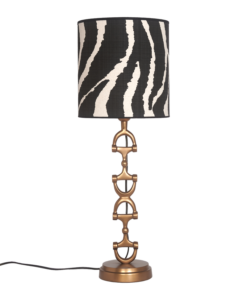 Snaffle Bit Lamp stand  Brass including linnen shade in Zebra.