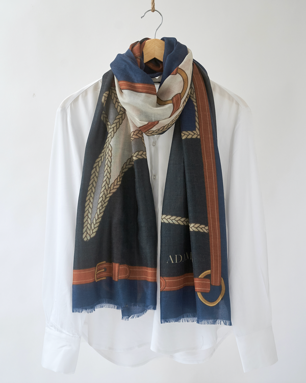 100% CASHMERE SCARF HORSEHEAD NAVY