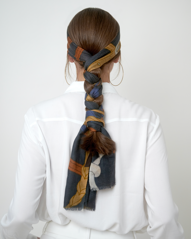 100% CASHMERE SCARF BRIDLE NAVY