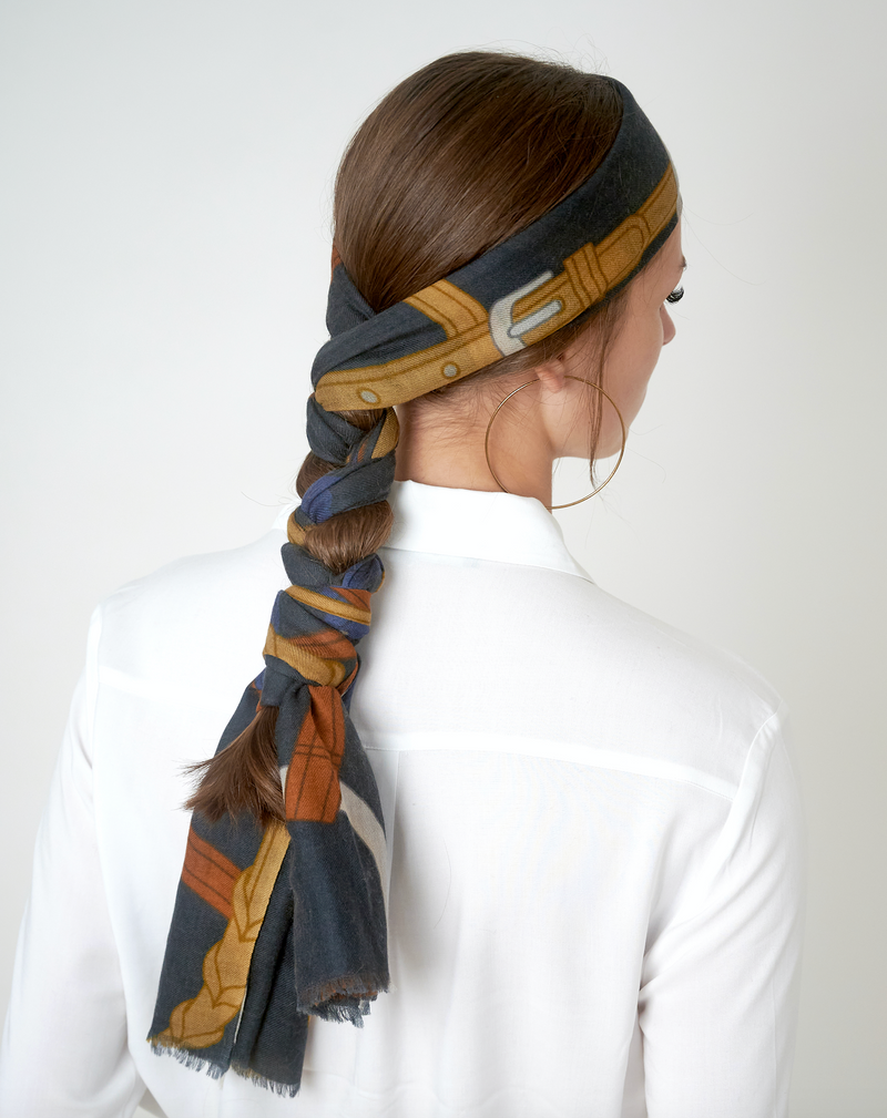 100% CASHMERE SCARF BRIDLE NAVY