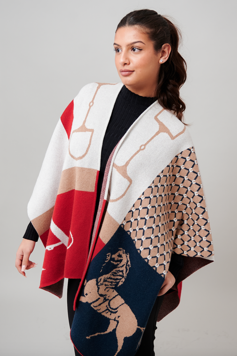 Equi Poncho Cashmere Navy & Red.
