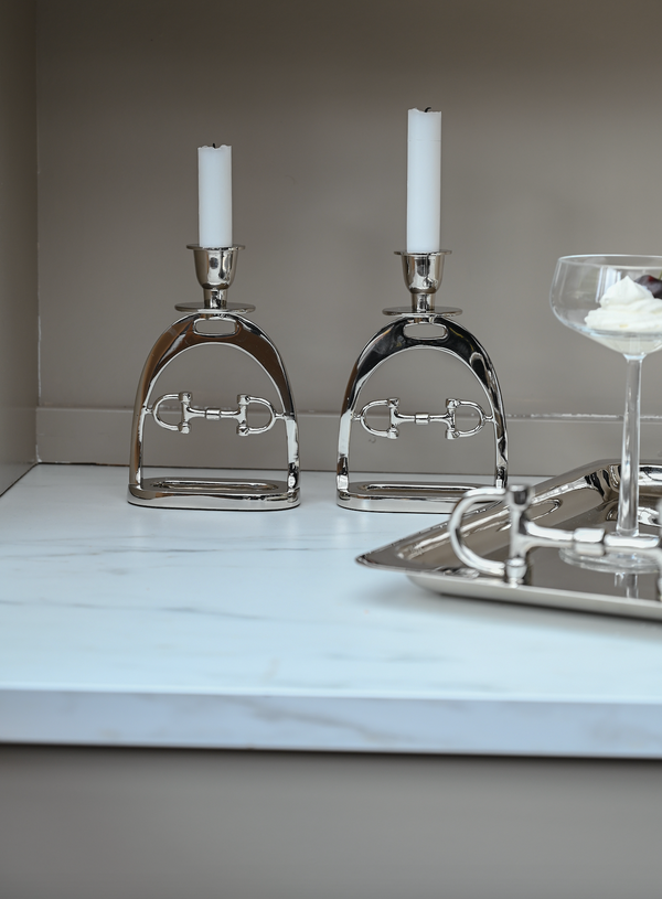 Silver Snaffle Bit Candleholder Set
