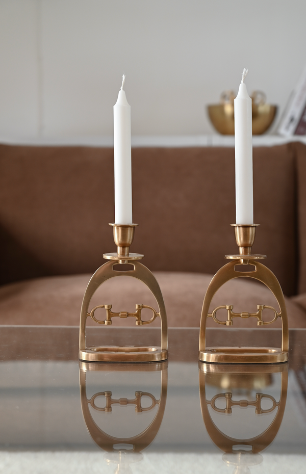 BRASS Snaffle Bit Candleholder Set