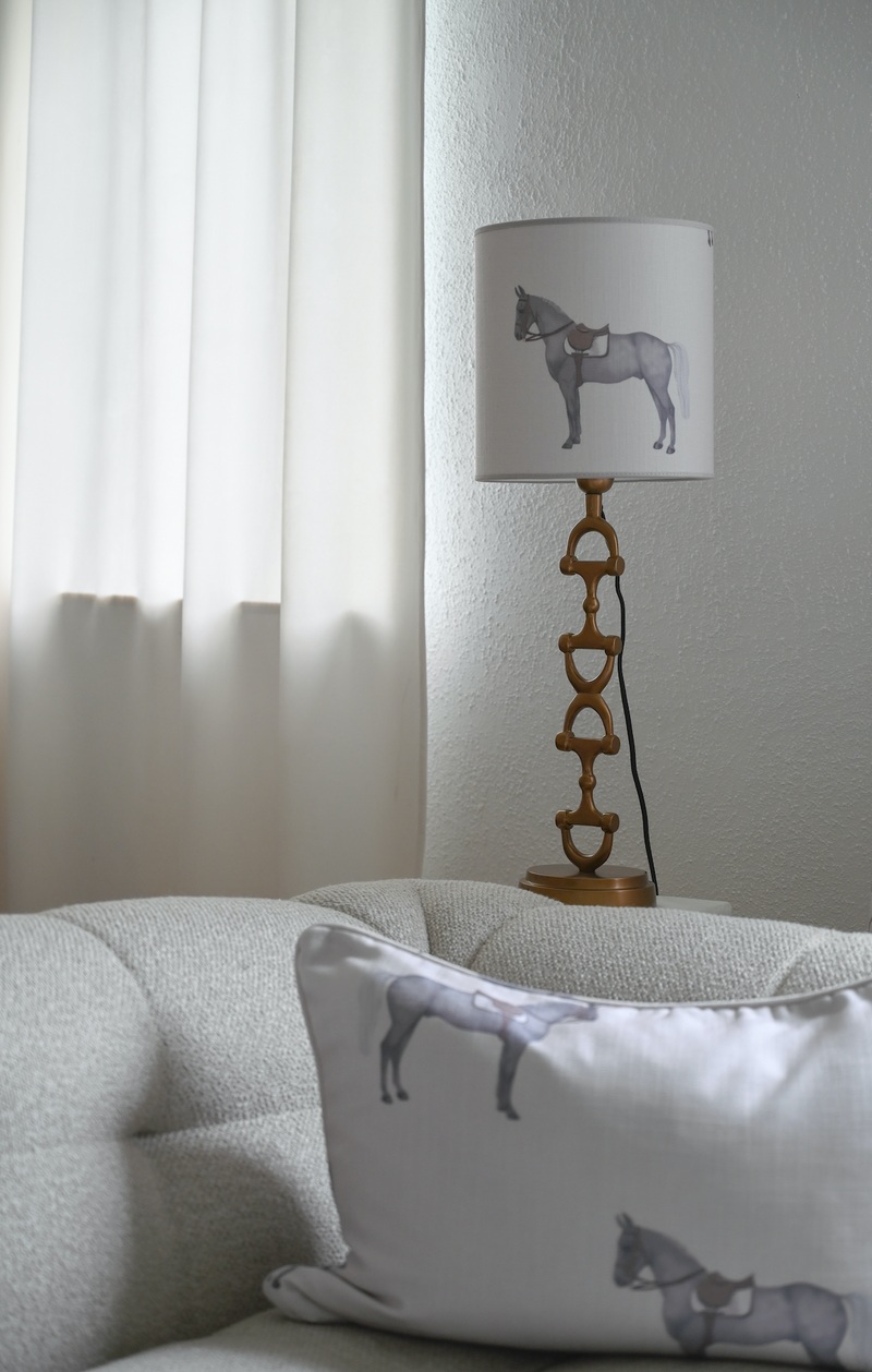 Snaffle Bit Lamp stand  Brass including Off-white Linnen Petit Horse Lampshade