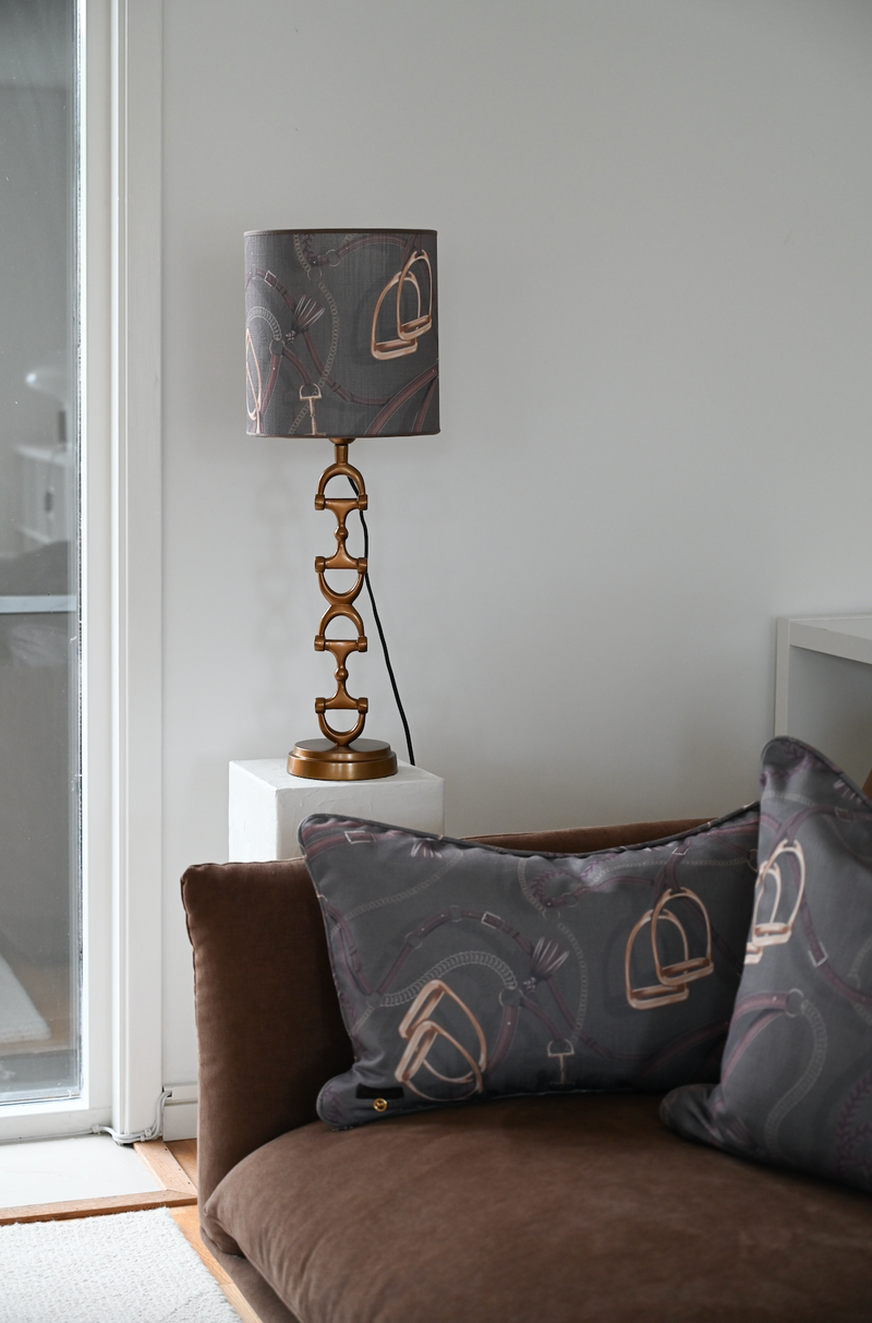 Snaffle Bit Lamp stand  Brass including Olive Tressage Linnen Lampshade.