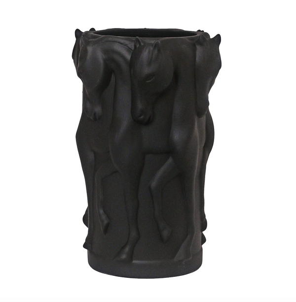 BLACK MATT VASE DANCING HORSES