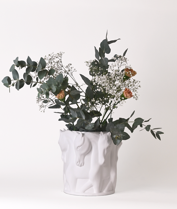 VASE/ POT  DANCING HORSES MATT WHITE