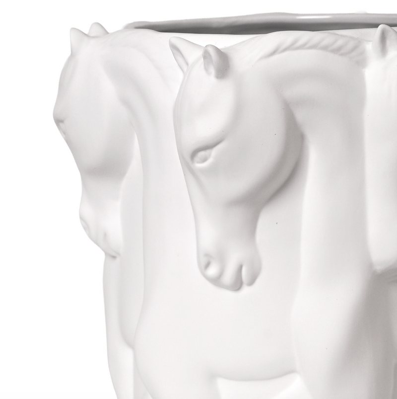 CERAMIC VASE DANCING HORSES MATT WHITE