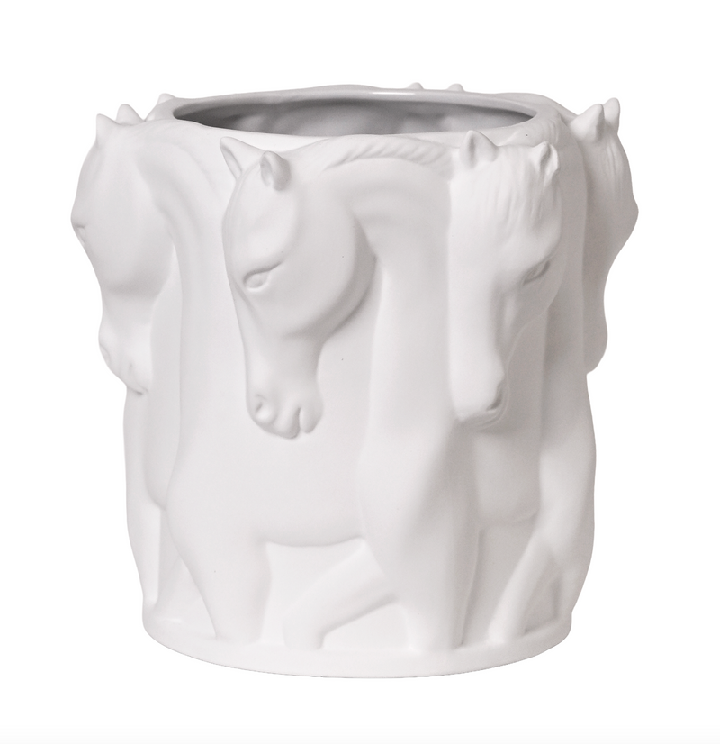 VASE/ POT  DANCING HORSES MATT WHITE