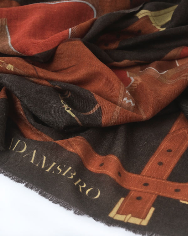 CASHMERE SCARF HERITAGE HORSE BROWN