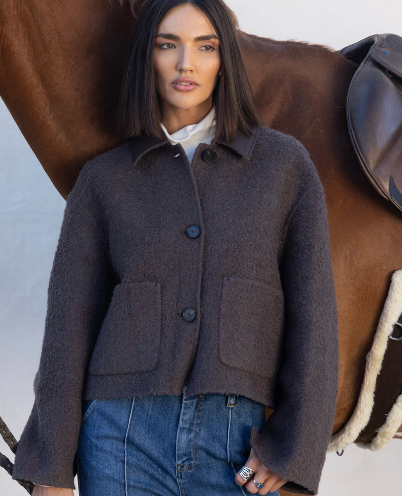 Exclusive  Bouclé Wool Jacket – Brown