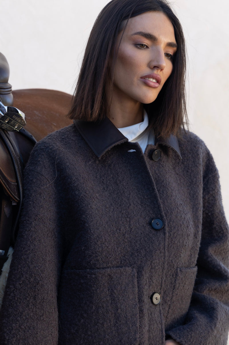 Exclusive  Bouclé Wool Jacket – Brown