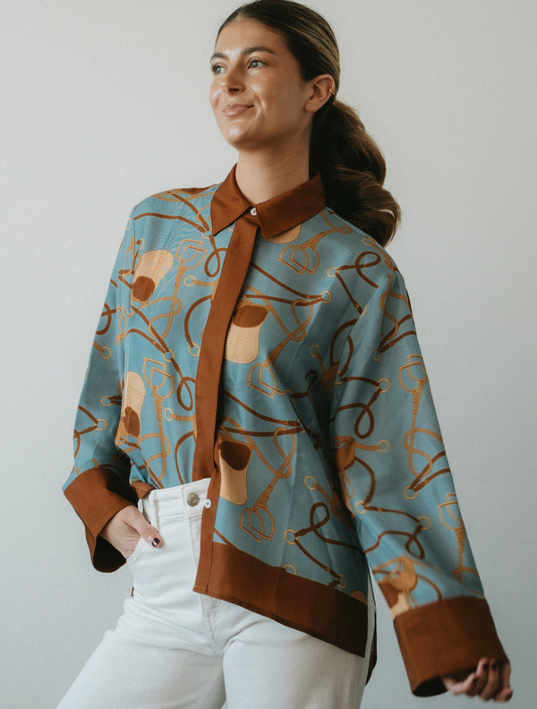 SATIN Shirt Saddle Denim Blue