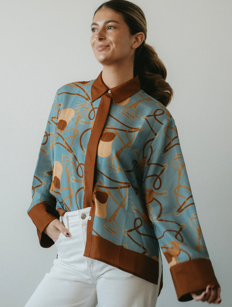 SATIN Shirt Saddle Denim Blue