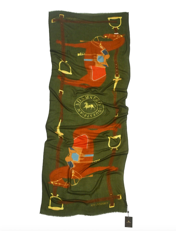 CASHMERE SCARF HERITAGE HORSE GREEN