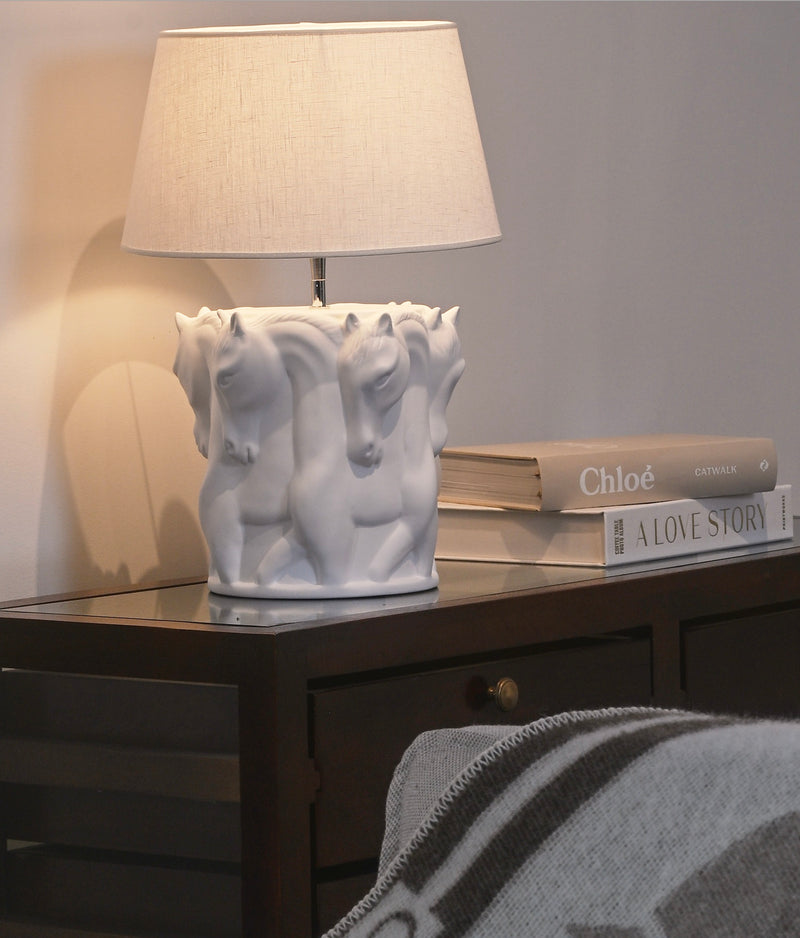 Lamp Stand Dancing Horses Matt White